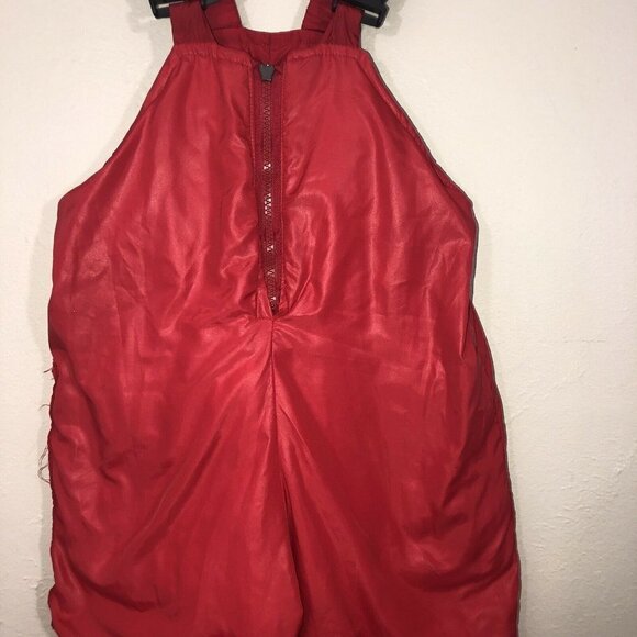 Kids Youth Red Soft-shell Puffer Down Filled Overall Ski Snow Overalls - Picture 8 of 10